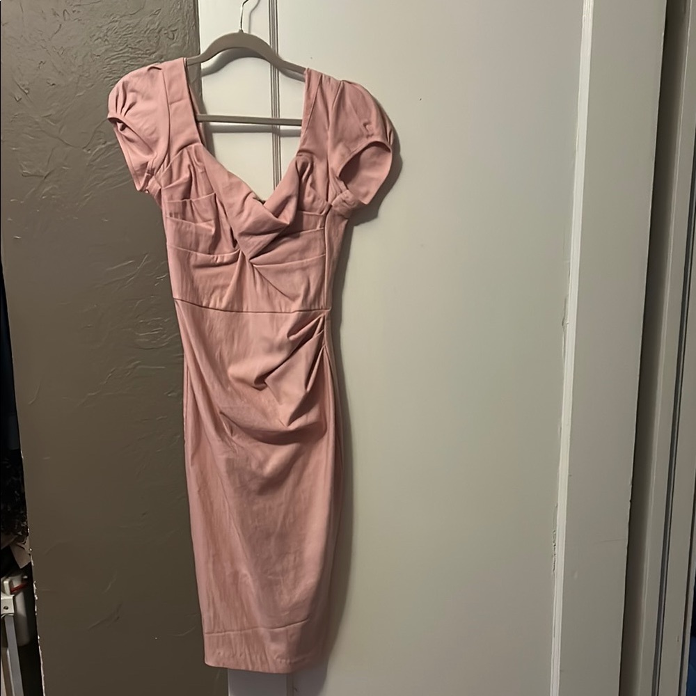 Stop Staring Pink Sheath Dress with Puff Cap Sleeves